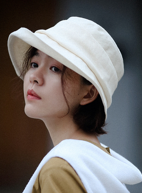 hatsup爱尔兰亚麻防紫外线渔夫帽太阳帽日系女遮脸防晒帽子遮阳帽