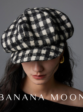 69年代经典VTG 经典苏格兰粗花呢格子报童帽大廓形显脸小八片帽子