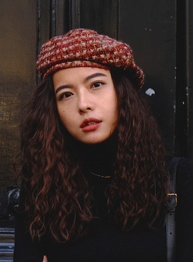 HATSUP南頔英国MOONTweed粗花呢ins羊毛贝雷帽女秋冬法式画家帽