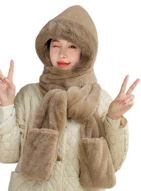 帽子女围巾一体简约秋冬季
