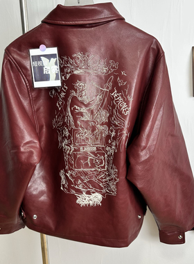 忧郁的富二代ERD25ss “爱的原则”红色刺绣皮衣夹克外套短款男女