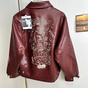 忧郁的富二代ERD25ss “爱的原则”红色刺绣皮衣夹克外套短款男女