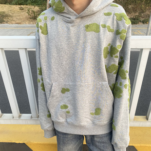 自主cleanfit苔藓绿刺绣连帽卫衣男女款小众潮流设计感外套情侣款