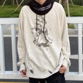 自主Saint Michael eva初号机卫衣手绘涂鸦做旧复古休闲圆领套头