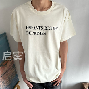 忧郁的富二代 ERD23Fw水洗做旧标语破坏圆领短袖T恤男女款美式潮