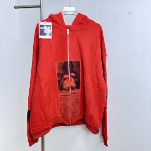 ERD忧郁的富二代24fw红色人像贴布拉链卫衣宽松休闲连帽卫衣男女