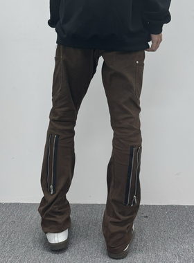 VUJADE VD伐木裤背后拉链牛仔工装裤kenijima款高街美式牛仔裤男