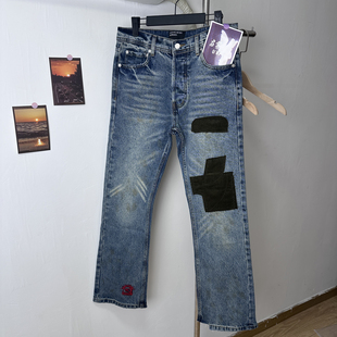 现货ERD忧郁的富二代24fw贴布破坏灯芯绒刺绣泼墨水洗党裤牛仔裤