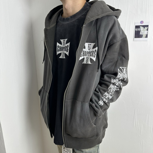 WEST COAST CHOPPERS西海岸铁十字连帽卫衣复古做旧拉链卫衣男款