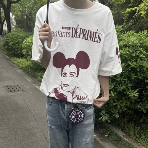 李圣俊同款erd犹豫的富二代厌世脸米奇朋克摇滚短袖高街水洗重磅T