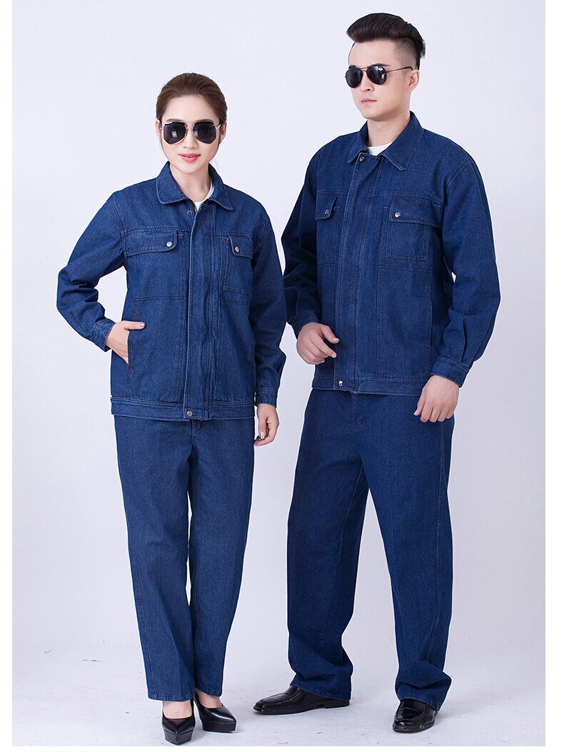 春秋牛仔工作服套装男纯棉焊工服加厚防烫耐磨电工电焊劳保服上衣