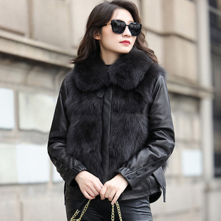 狐狸毛皮草短款街头潮人冬皮毛一体外套女真皮羽绒服鹅绒绵羊皮衣