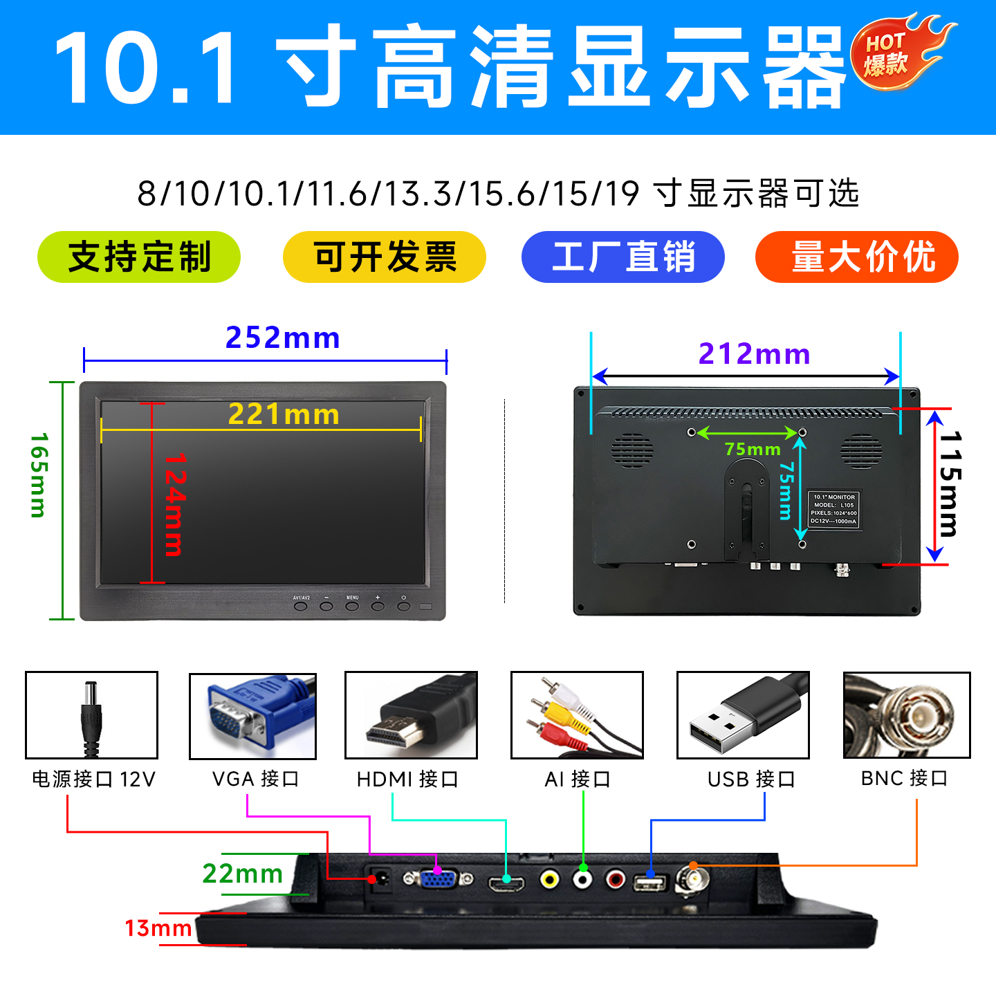 1080P工业监视器地显AV