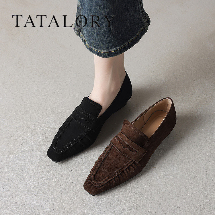 TATALORY女鞋复古绒面懒人一脚蹬平底乐福鞋女通勤气质百搭单鞋女,女鞋,深口单鞋,淘宝优惠券,粉丝福利购,淘宝优惠卷