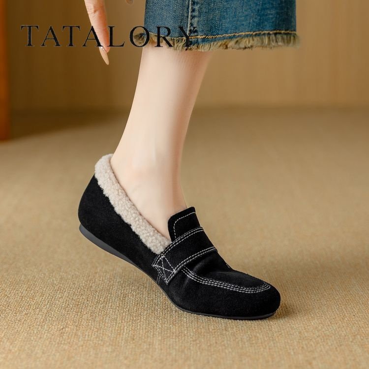 TATALORY女鞋冬季加绒保暖乐福鞋女一脚蹬平底小皮鞋舒适百搭单鞋,女鞋,深口单鞋,淘宝优惠券,粉丝福利购,淘宝优惠卷