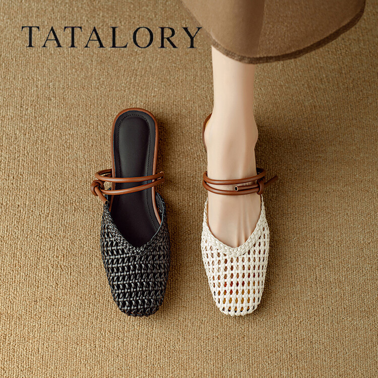 TATALORY文艺复古镂空编织半拖鞋