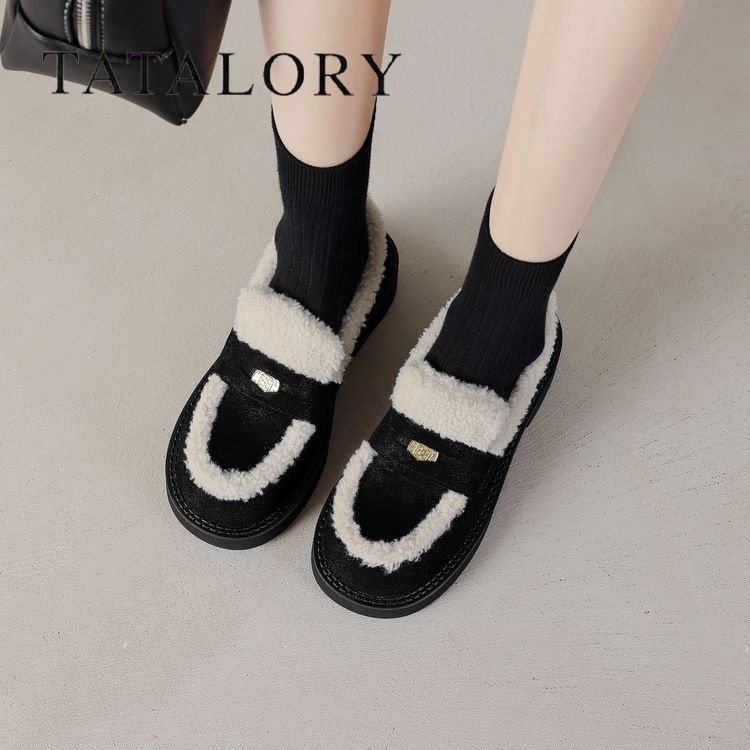 TATALORY女鞋复古圆头粗跟金币乐福鞋女冬加绒保暖深口单鞋小皮鞋,女鞋,深口单鞋,淘宝优惠券,粉丝福利购,淘宝优惠卷