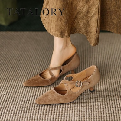 TATALORY秋冬绒面气质尖头玛丽珍