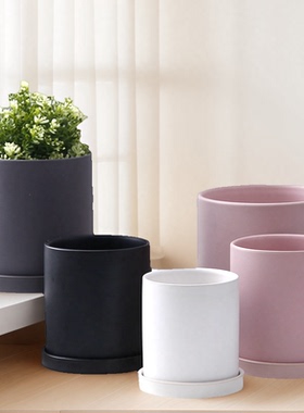 陶瓷花盆带托盘ins轻奢北欧简约现代风格蝴蝶兰绿植多肉绿萝花卉