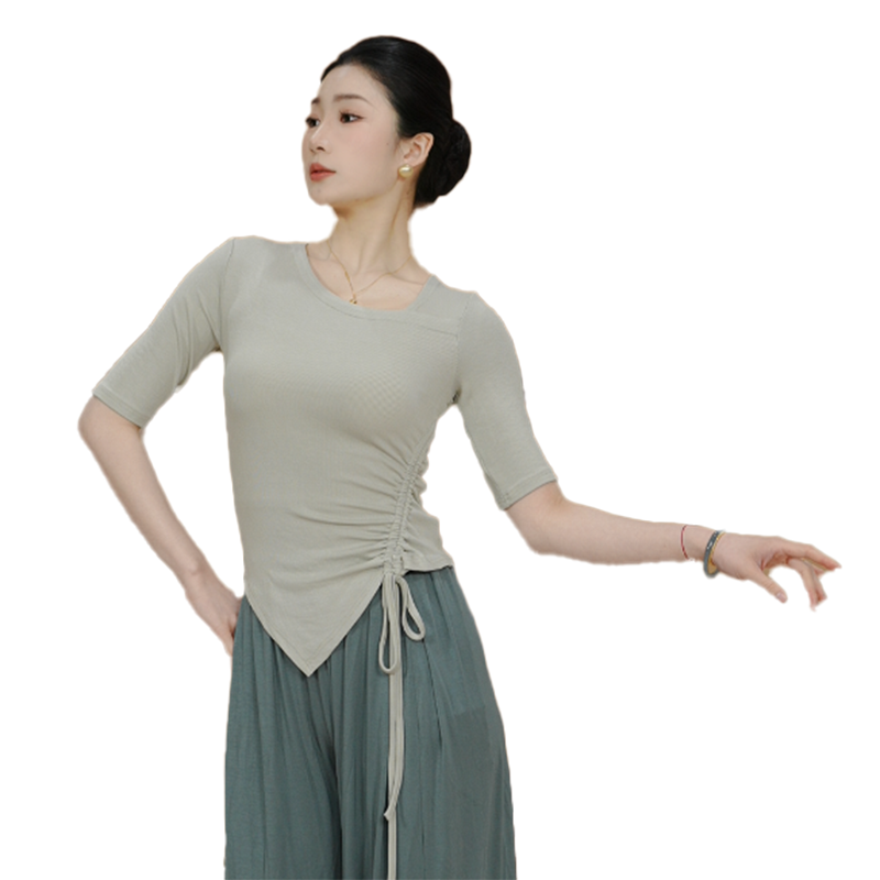 舞蹈服女新款长袖上衣抽绳系带