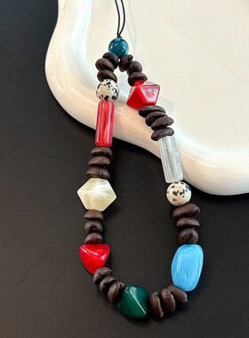 ccd假日串珠夏日复古原创罗马咖啡豆相机手机链绿色挂绳度假挂件