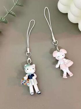 蓝色包包相机包手机链HelloKitty猫咪粉色手机壳装饰长腿挂件件包