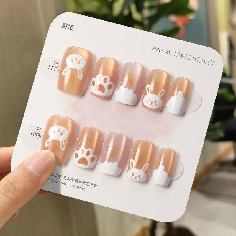 手工儿童美甲穿戴甲感短款萌爪猫眼兔假指甲贴片女2026年新款,彩妆/香水/美妆工具,美甲工具,淘宝优惠券,粉丝福利购,淘宝优惠卷