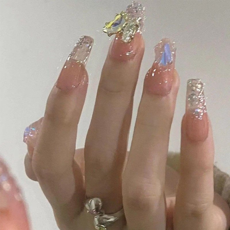 2026年新款儿童美甲穿戴甲感中长款清透极光蝴蝶24片假指甲贴,彩妆/香水/美妆工具,美甲工具,淘宝优惠券,粉丝福利购,淘宝优惠卷