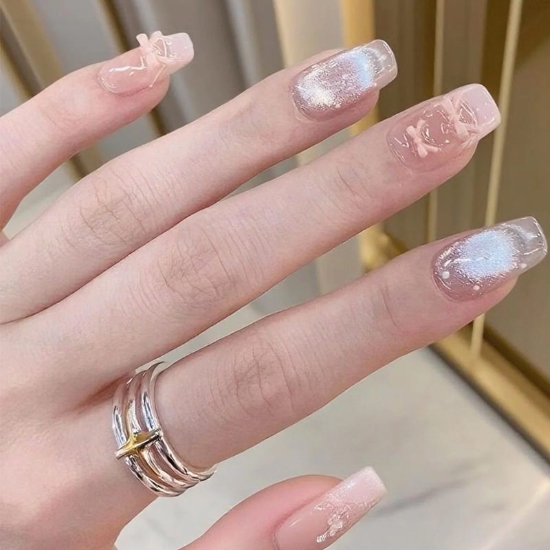 手工儿童美甲穿戴甲高级感中长款粉色双蝴蝶结指甲贴片2026年新款,彩妆/香水/美妆工具,穿戴甲/甲片,淘宝优惠券,粉丝福利购,淘宝优惠卷