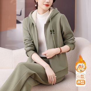 加绒运动服套装女秋冬保暖加厚羊羔毛卫衣时尚气质显瘦休闲两件套
