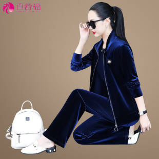 2026新款妈妈装金丝绒运动套装女春秋卫衣开衫时尚洋气休闲三件套