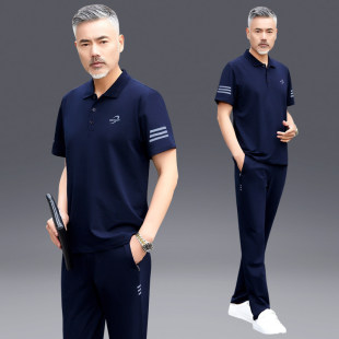 2026新款爸爸夏装套装中年男士短袖t恤中老年运动休闲父亲节衣服