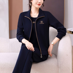 妈妈运动服套装女外套裤子T恤一整套秋天中老年人三件套减龄春秋