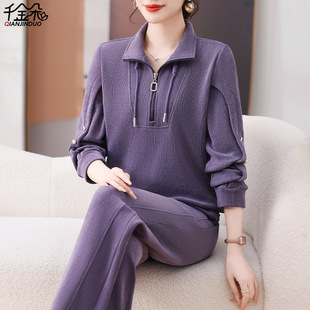 妈妈春装卫衣2025新款中老年人灯芯绒运动套装女春秋阔太太两件套