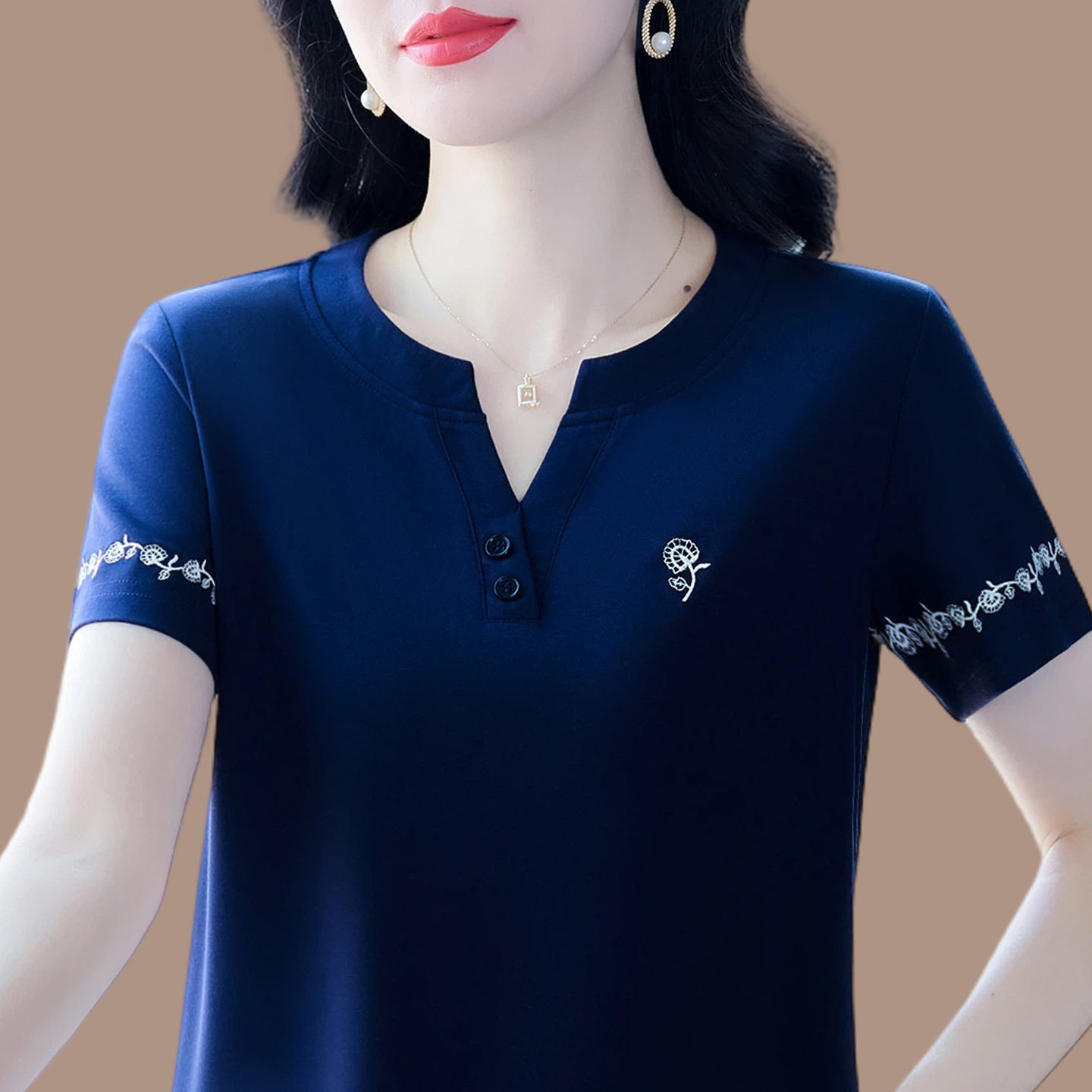 V领正肩短袖t恤女2026新款夏季女装爆款半袖宽松显瘦高端上衣体恤