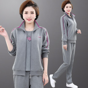中老年运动服套装女春秋妈妈秋装外套老人衣服中年妇女大码三件套