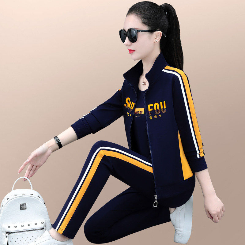 运动服套装女春秋季2026年新款时尚宽松洋气质女士跑步休闲三件套