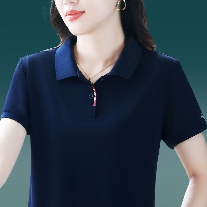 翻领冰丝短袖t恤女2024新款爆款大码宽松中年妈妈半袖速干polo衫
