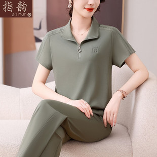 中年妈妈夏装短袖套装2026新款洋气中老年女装夏季大码休闲两件套