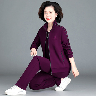 品牌中老年女装运动服套装秋季外套中年人妈妈时尚洋气春秋装