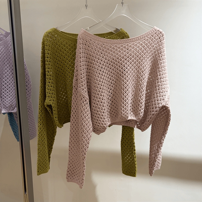 套头针织衫小衫镂空宽松短款上衣