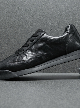 全牛皮男鞋2025秋冬新款真皮男士休闲鞋阿甘鞋黑色运动皮鞋男加绒