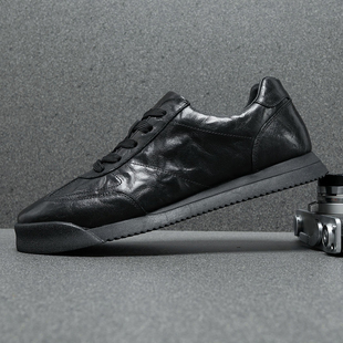 全牛皮男鞋2025秋冬新款真皮男士休闲鞋阿甘鞋黑色运动皮鞋男加绒