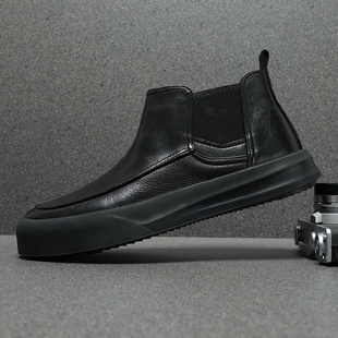 头层牛皮马丁靴男款2025新款冬季加绒棉靴厚底保暖短筒切尔西靴男