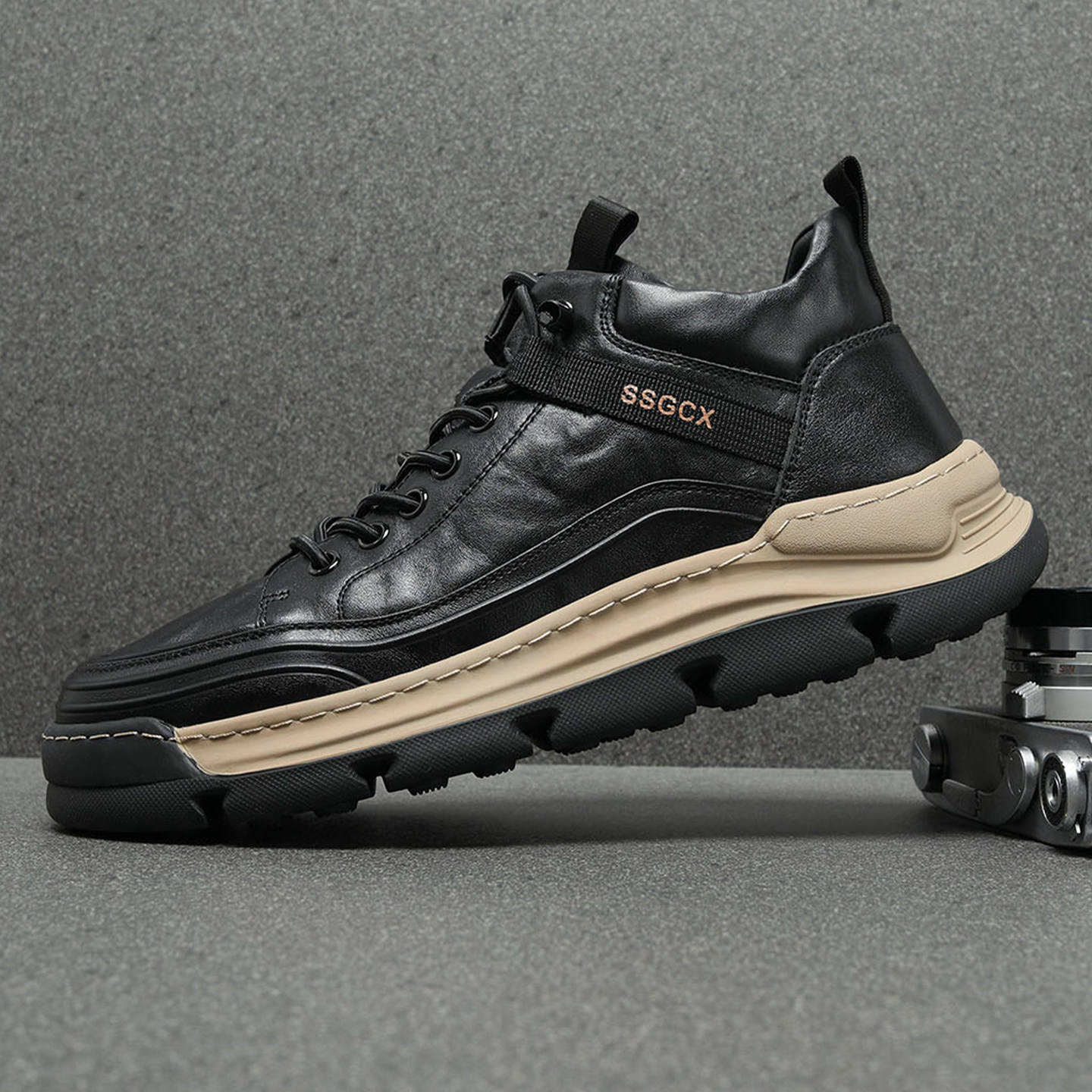 全牛皮男鞋2025年冬季新款高帮运动皮鞋男真皮休闲鞋厚底发泡鞋子