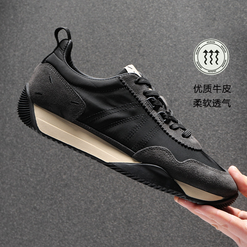 男鞋春秋2025新款运动休闲鞋男潮流百搭皮布拼接舒适阿甘鞋男透气