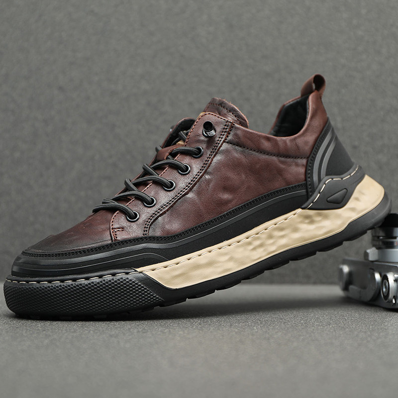 男鞋秋季2025新款真皮休闲运动鞋男潮流软底头层牛皮鞋子男款板鞋