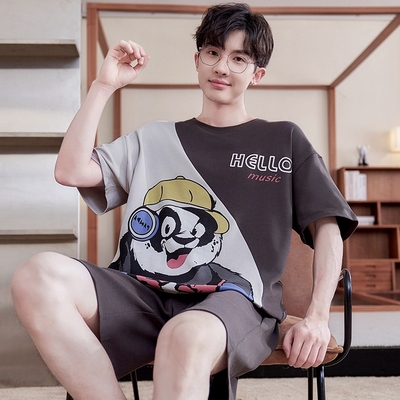 夏季男款睡衣纯棉短袖短裤套装