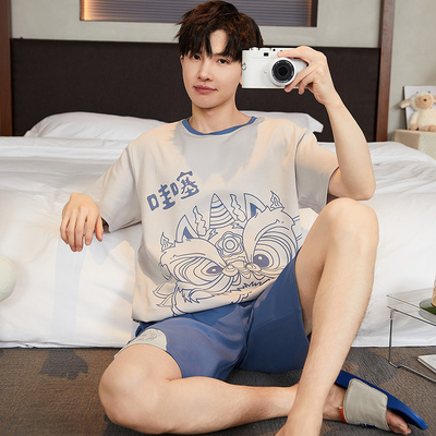 男孩中大童纯棉睡衣夏季短袖薄款