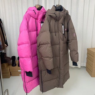 胖mm羽绒服外套 女士长款大码连帽羽绒服 加厚保暖过冬长款白鹅绒